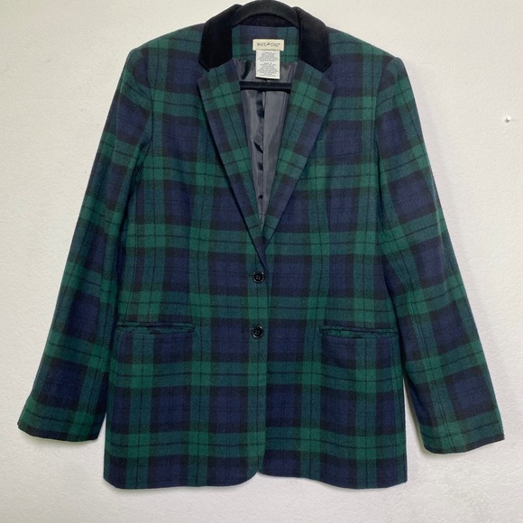 White Stag Jackets & Blazers - Vintage White Stag Women's Wool Blend Plaid Blazer Jacket‎ Velvet Collar Size 6